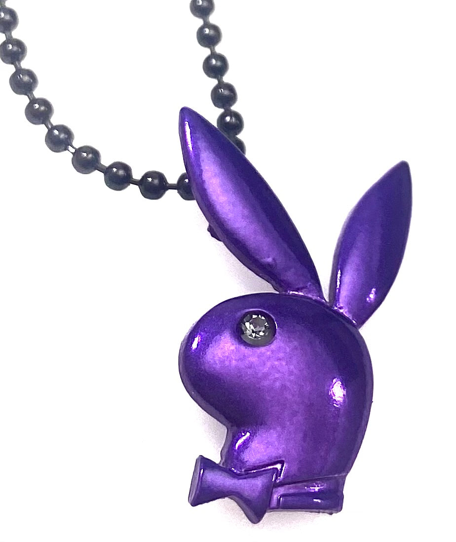 PLAYBOY NECKLACE PURPLE or BLACK BUNNY HEADS with CRYSTAL EYE