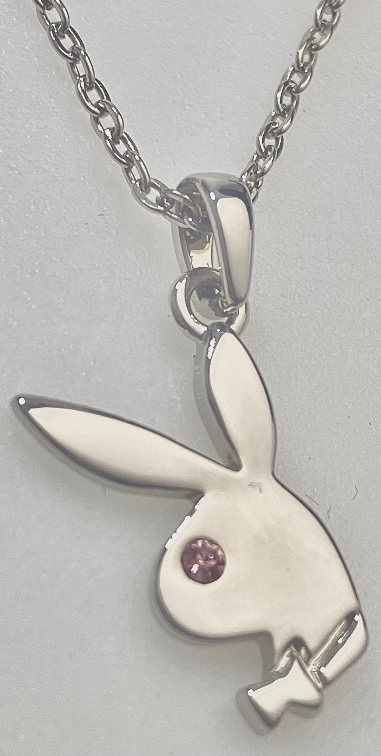 PLAYBOY NECKLACE BUNNY HEADS with PINK CRYSTAL EYE
