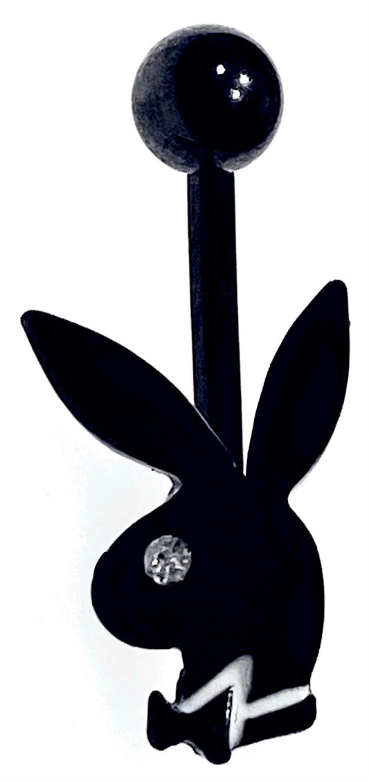 Playboy Jewelry Belly Piercing, Bunny Heads in Black with White Crystals