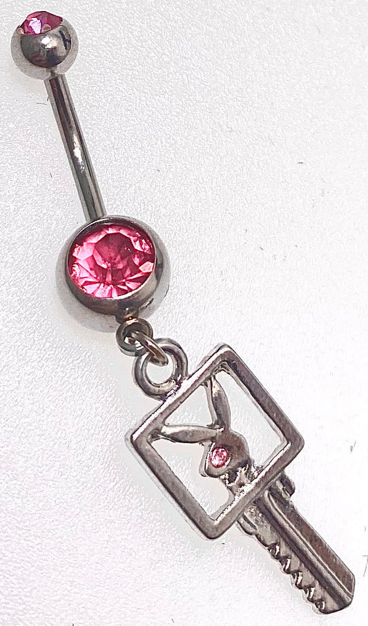 Playboy Jewelry Belly Piercing, Bunny Key with Pink Crystals
