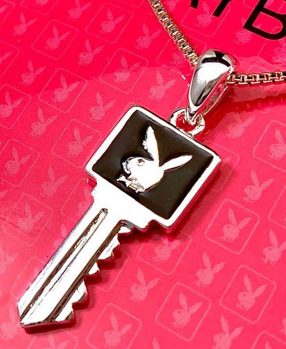 Playboy Key with Enamel on a Snake Chain with extender