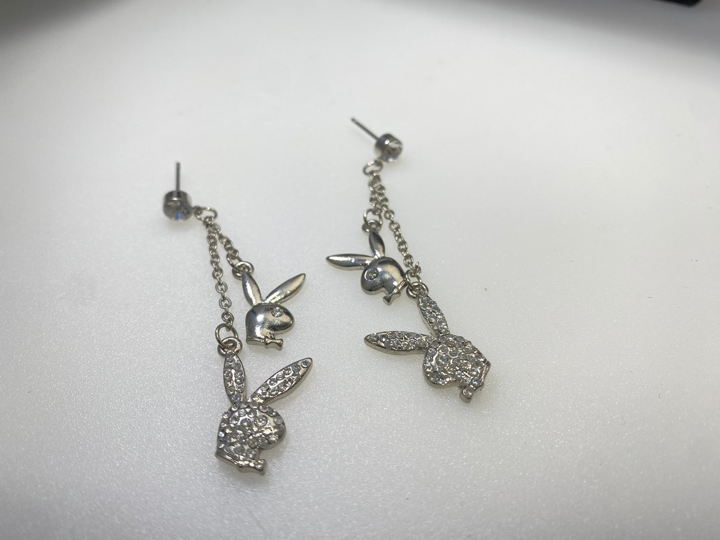 Playboy Jewelry Dangling Bunny Heads with Crystals Stones