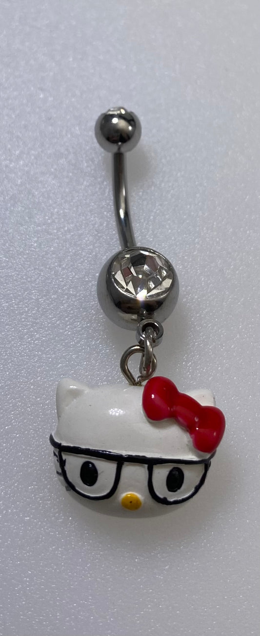Jewelry Fashion HELLO KITTY Belly Ring with White Crystal