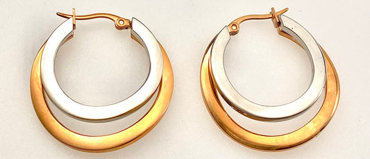 Jewelry Fashion Wave Hoop Rose and Silver Earring