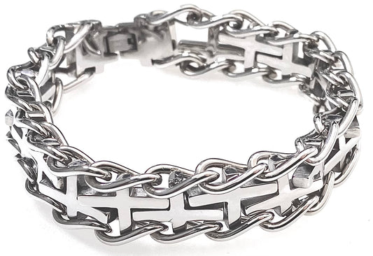 Jewelry Fashion Cross w/Vine Link Polish Bracelet