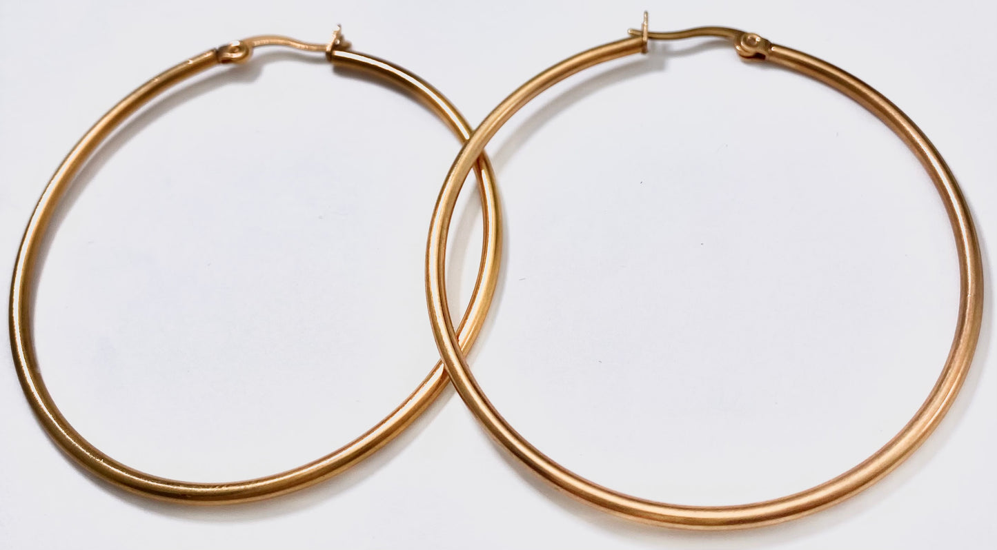 JEWELRY FASHION PINK GOLD PLATED 35mm LITE HOOP EARRING