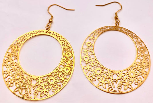 JEWELRY FASHION GOLD PLATED FILGREE DANGLING CIRCLE EARRING