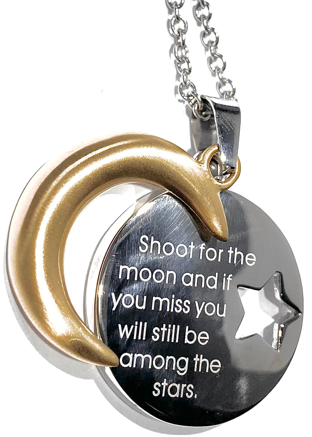 JEWELRY FASHION Stainless Steel Shoot for the Moon Pendant with 20" Curb Chain