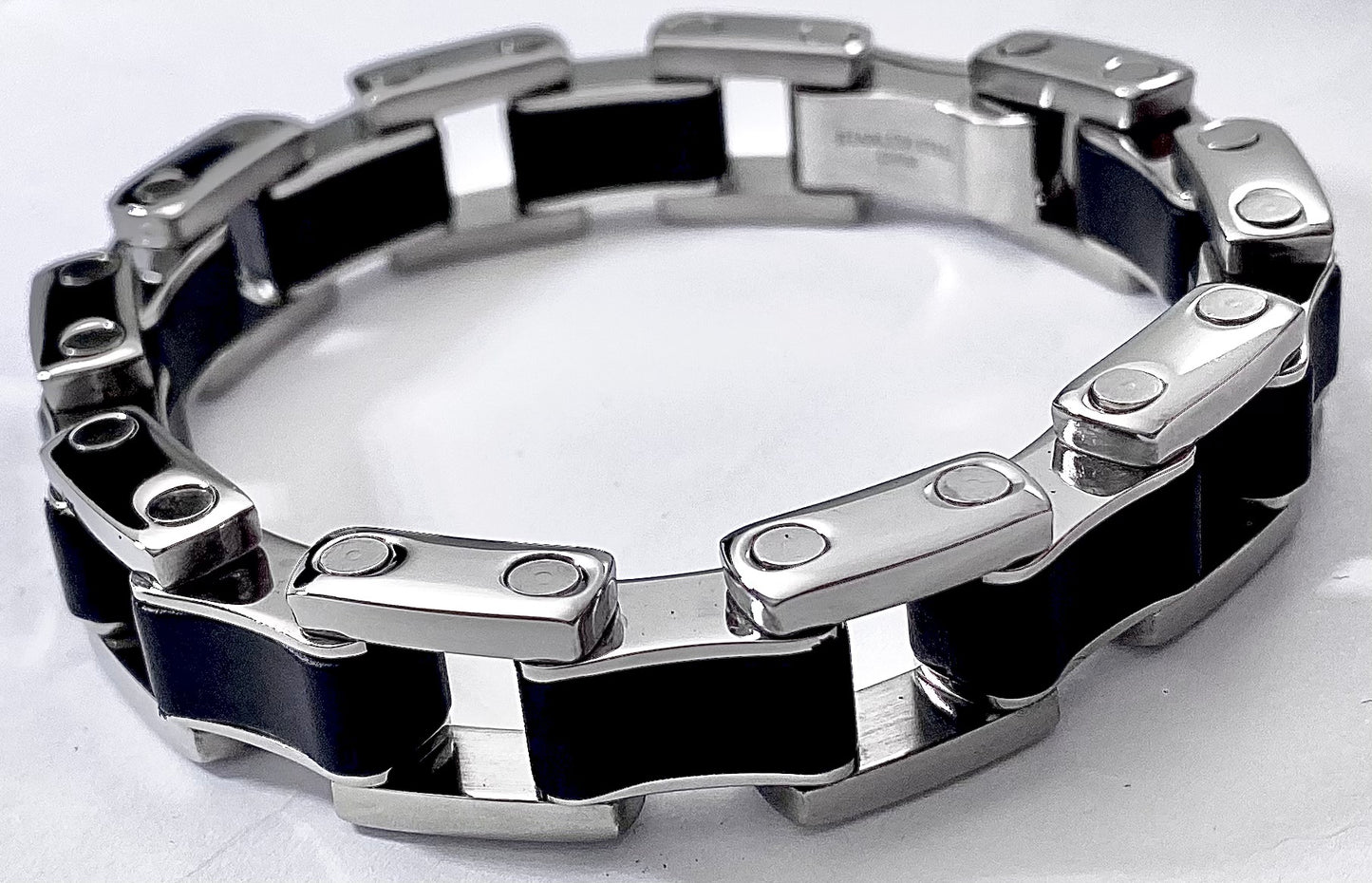 JEWELRY Fashion Stainless Steel with Rubber Men Bracelets 8.5"