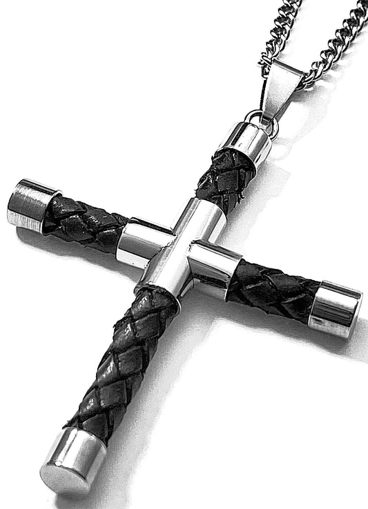 JEWLRY FASHION RUBBERAND STAINLESS STEEL CROSS with 22" CURB CHAIN