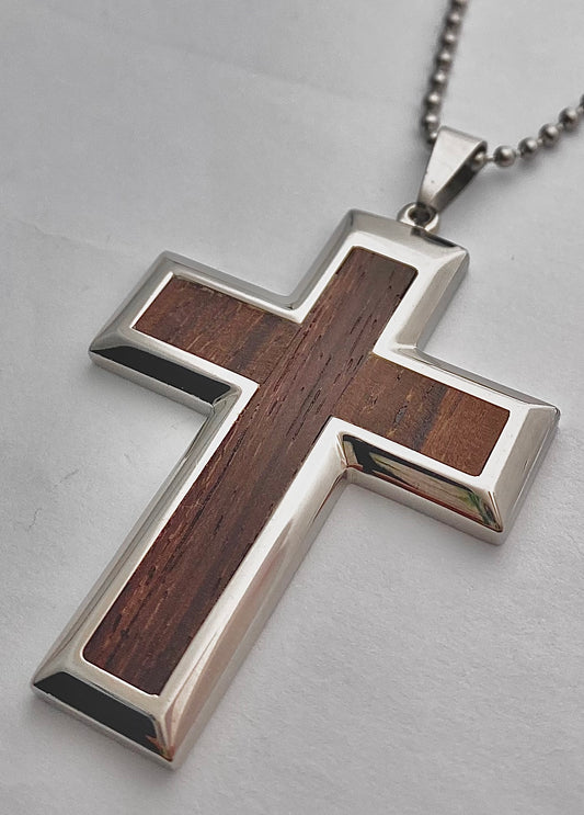 JEWLRY FASHION BROWN INLAY CROSS with 22" BALL CHAIN