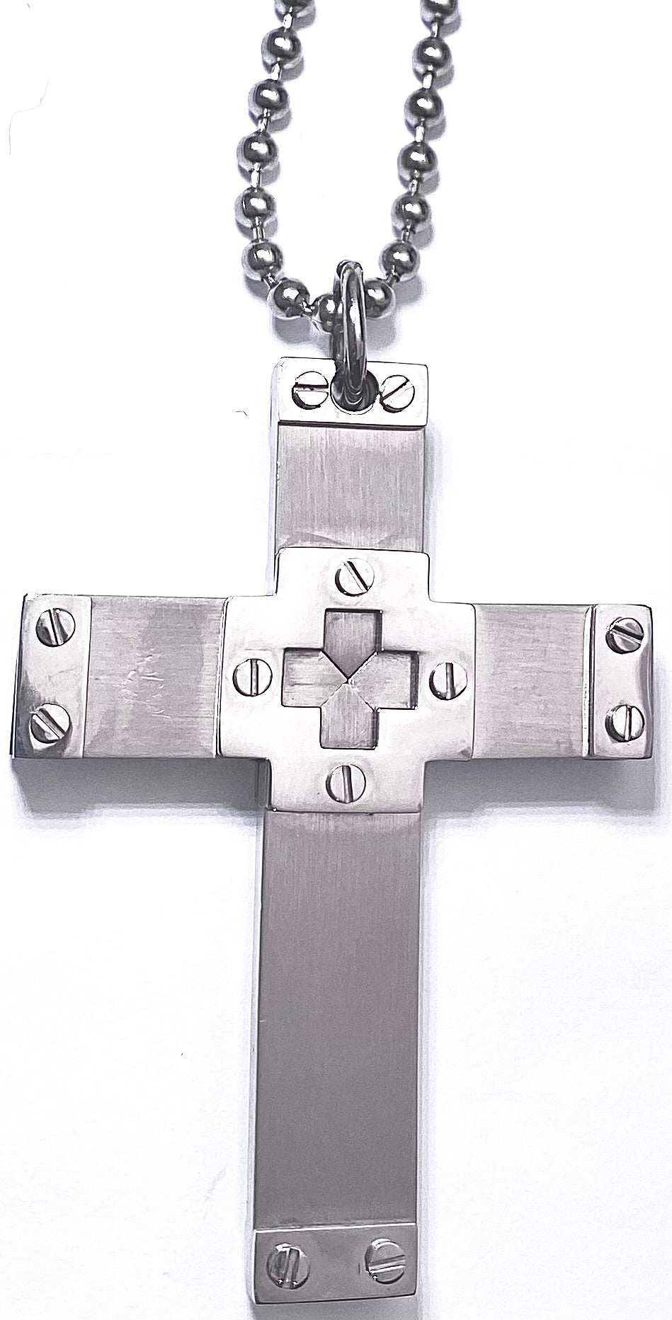 JEWLRY FASHION SATIN FINISH W/SCREWS CROSS with 22" BALL CHAIN