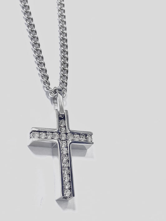 JEWLRY FASHION CRYSTAL CLEAN CROSS with 24" CURB CHAIN