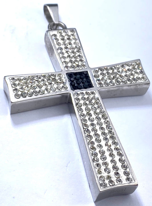 JEWLRY FASHION White Crystals and Black Crystal Large Cross