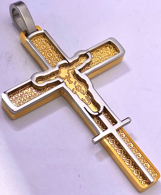 JEWLRY FASHION Cutout Crucifix Two Tone Gold and Silver Plated Cross