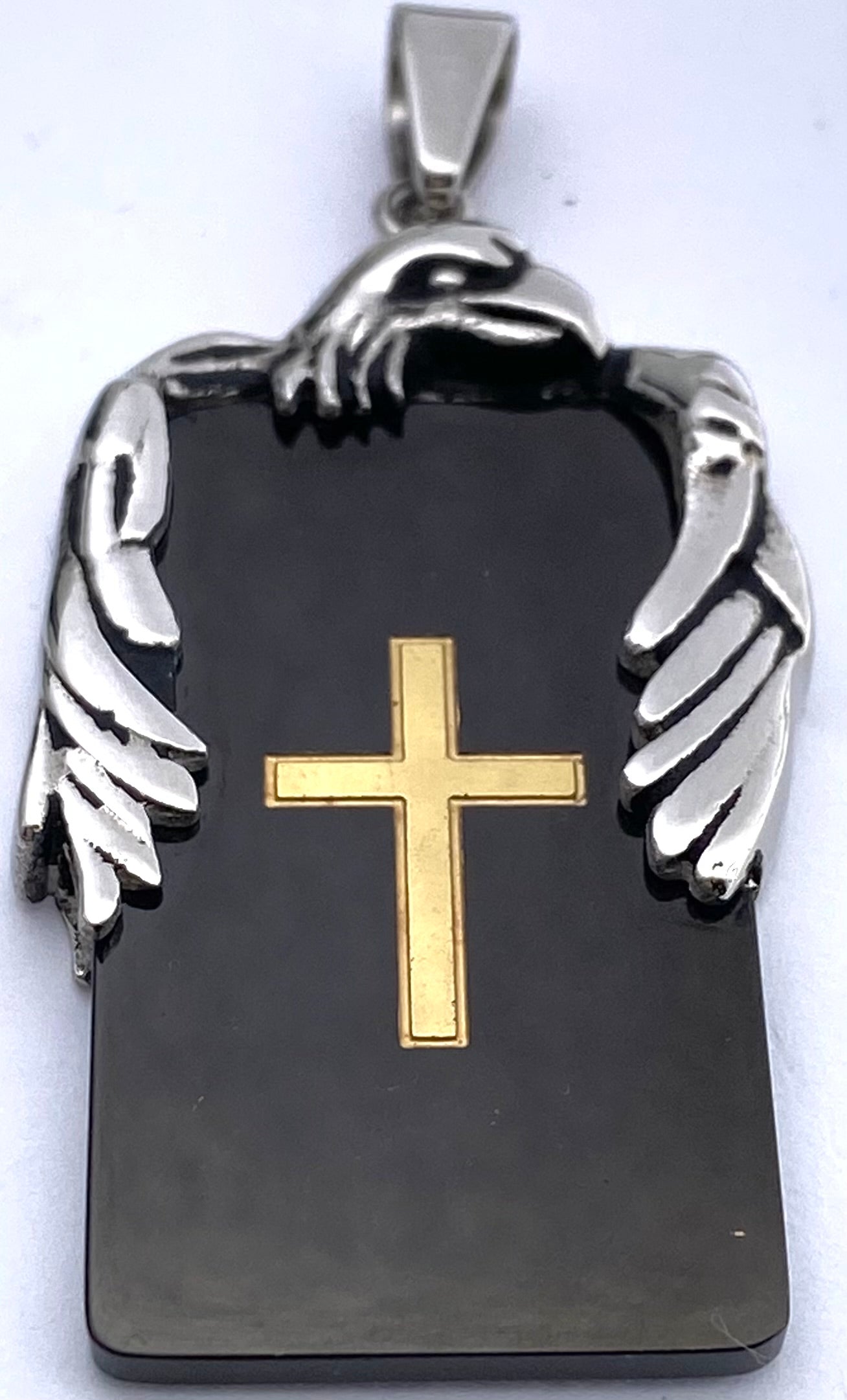 JEWLRY FASHION Dog Tag Black with Gold Cross and Silver Fame Wings