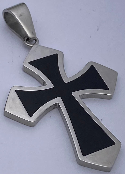 JEWLRY FASHION Silver with Black Inlay Cross