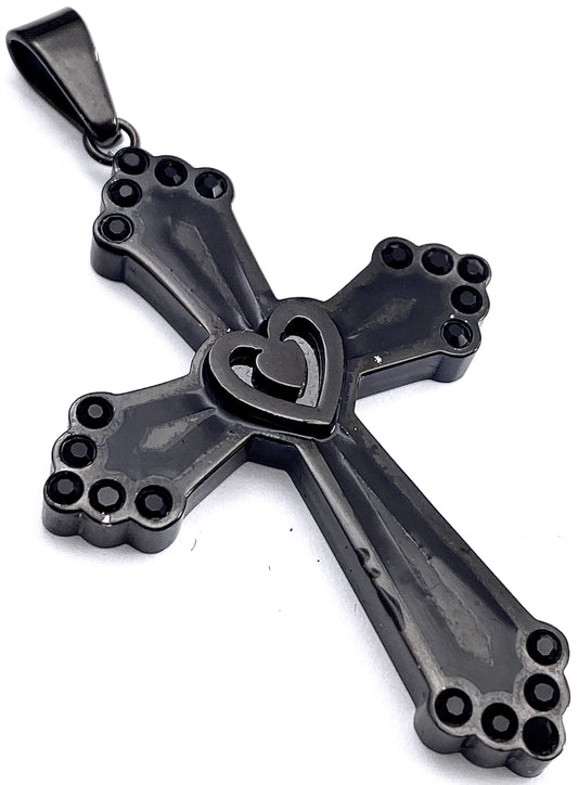 JEWLRY FASHION Black Cross with Heart in the Center