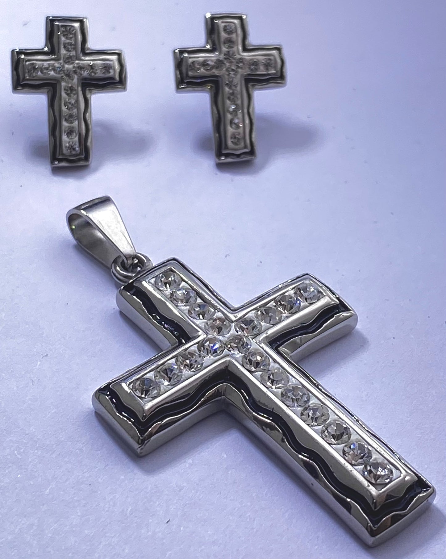 JEWLRY FASHION Set of Earring and Cross with Crystals and Black Plated Finish