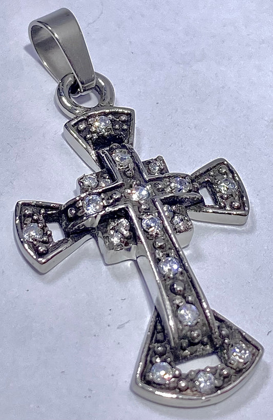 JEWLRY FASHION White Crystals with Black Antique Finish Cross