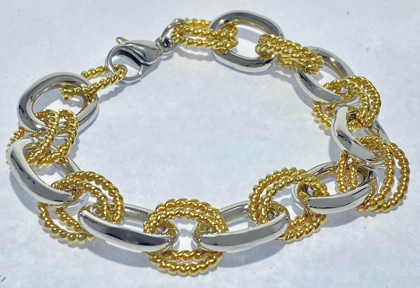 JEWELRY FASHION Gold Rope Rounds and Silver Polish Link 20"
