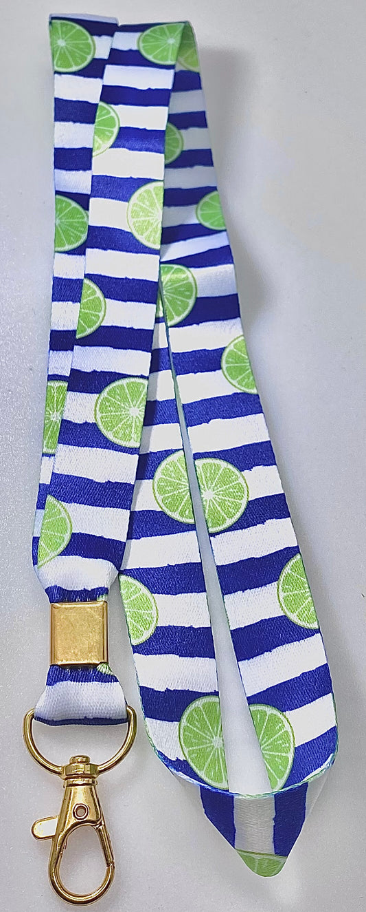 LANYARD Blue and White Strips with Limes 12"