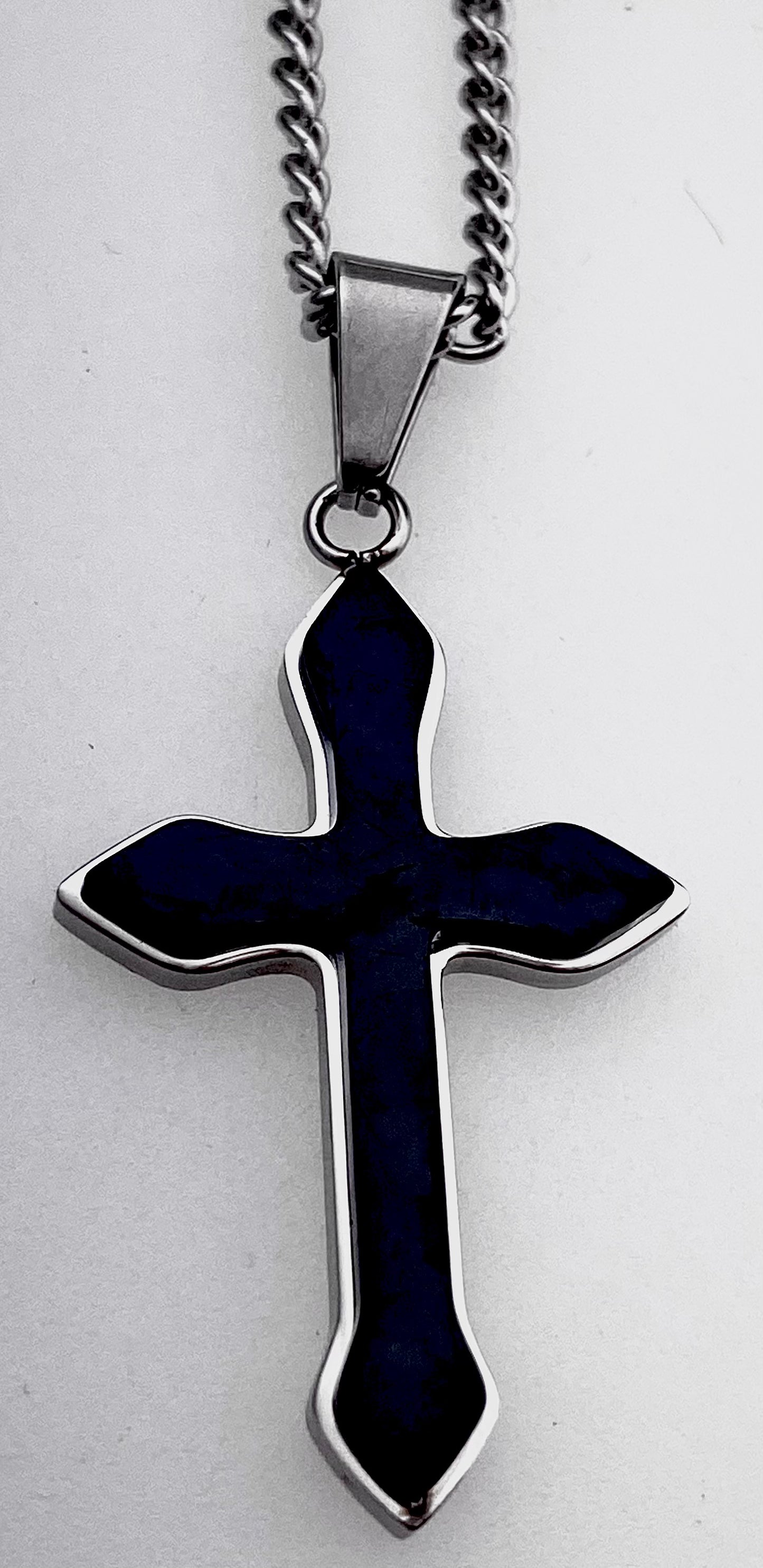 JEWLRY FASHION SILVER Black IP CROSS PENDANT with 24" CURB CHAIN cross is 1.75 inch