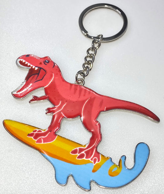 KEYCHAIN Dinosaur on a Surfboard