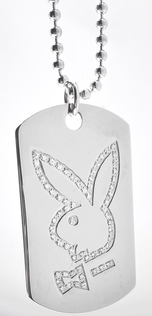 Playboy Dog Tag Necklace Crystals Bunny Head