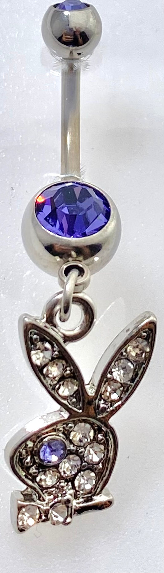 Playboy Belly Ring Purple Tanzanite Bunny Heads with White Crystals