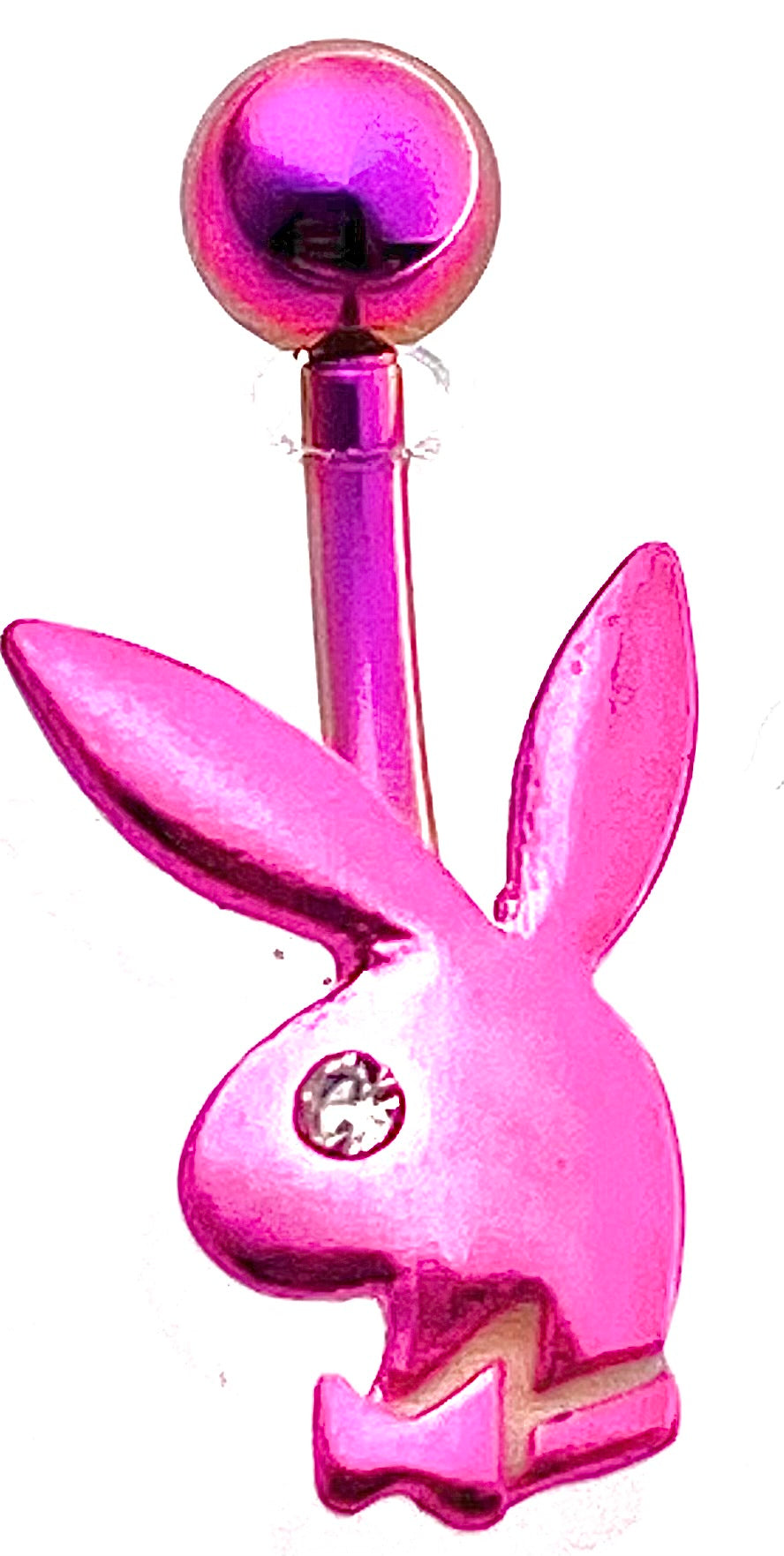 Playboy Belly Ring Pink Bunny Heads with White Crystals