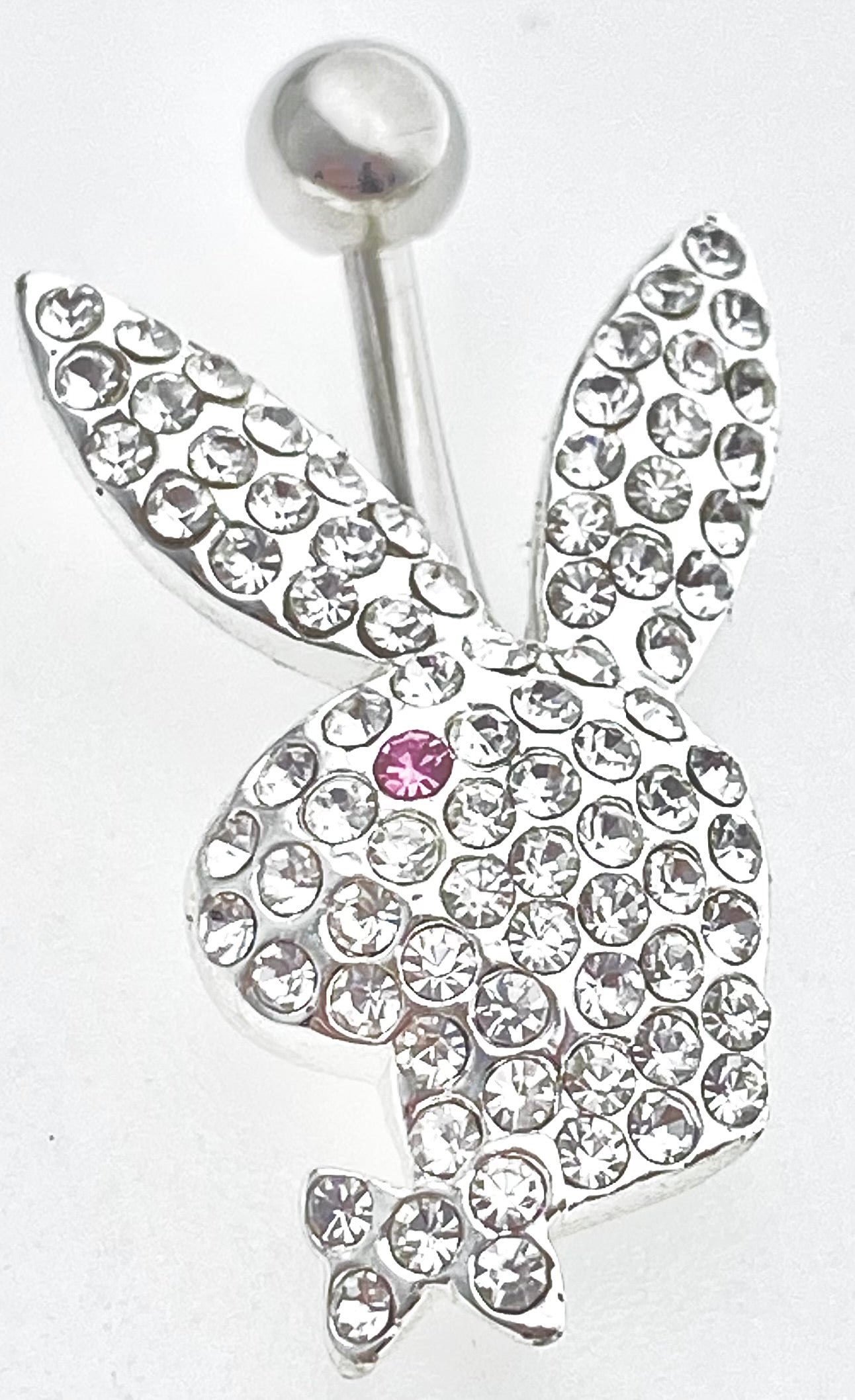 Playboy Belly Ring  Bunny Heads with Pink Eye and White Crystals