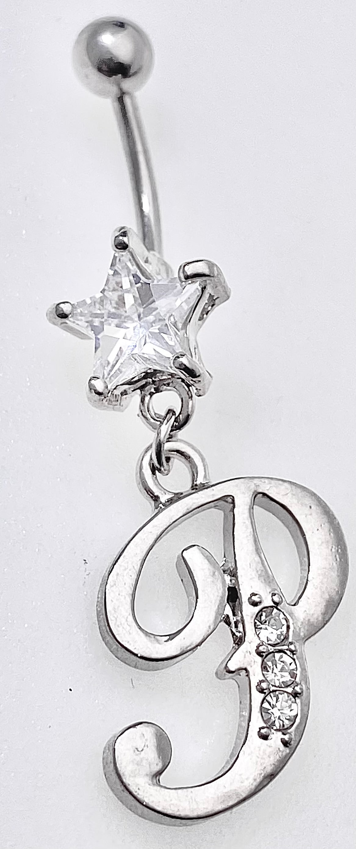 Playboy Belly Ring Hanging Bunny P with Star White Crystals