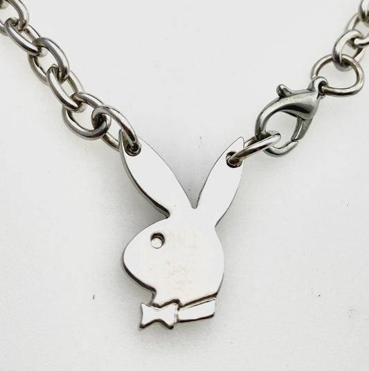 PLAYBOY NECKLACE SOLID STAINLESS STEEL 18" CURB LINK
