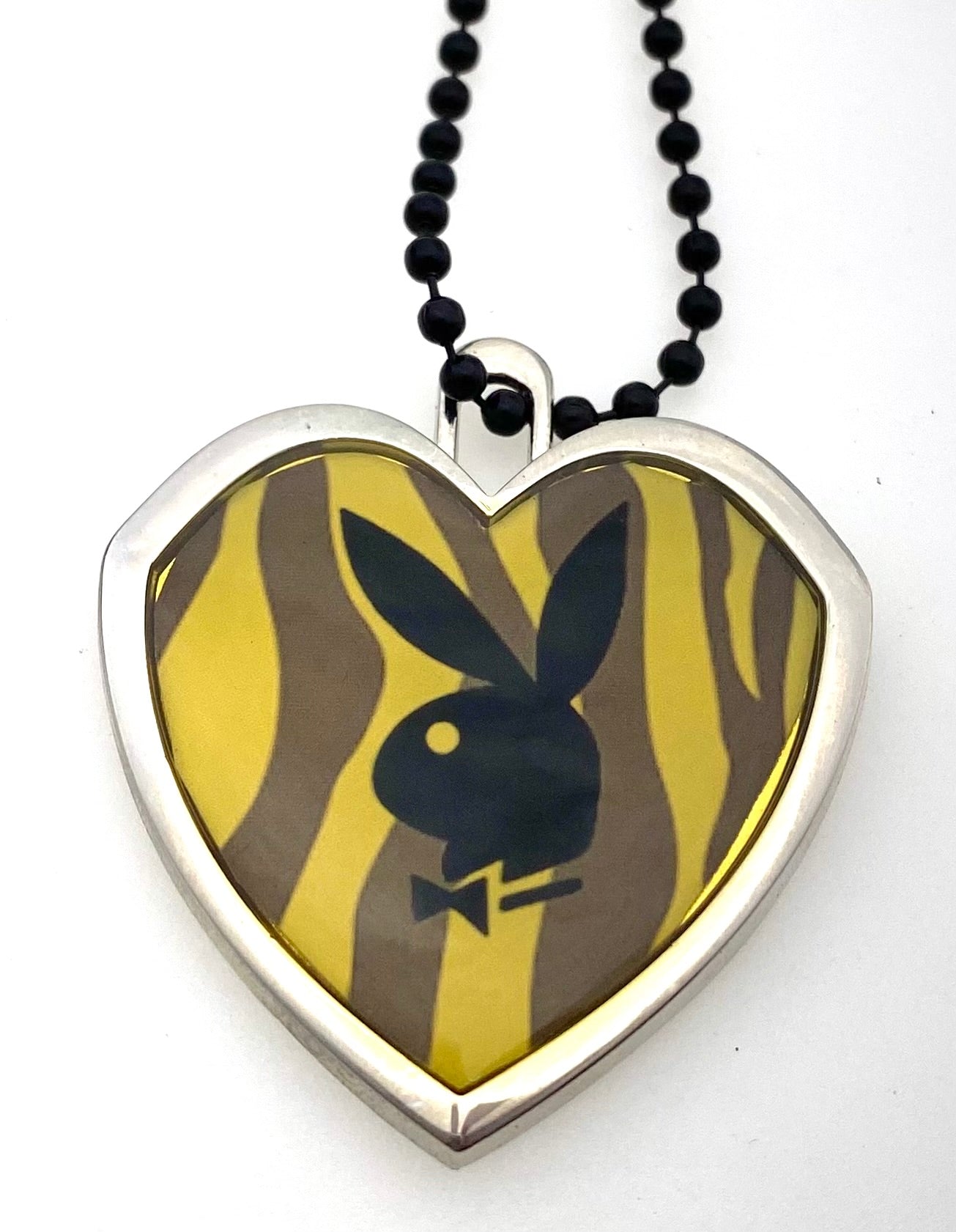Playboy Heart Shape with Bunny in a Leopard print design PENDANT