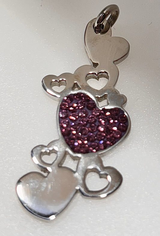 JEWELRY POLHISH HEART WITH PINK CRYSTALS PENDANT