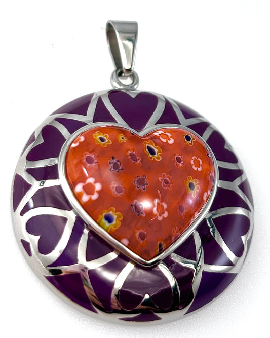 JEWELRY ENAMEL PENDANT WITH CENTER HEARTS ON A 18" CHAIN