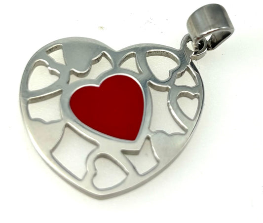 Jewelry Cut Out Hearts With a Red Enamel Center Heart Pendant WITH A 18" CHAIN