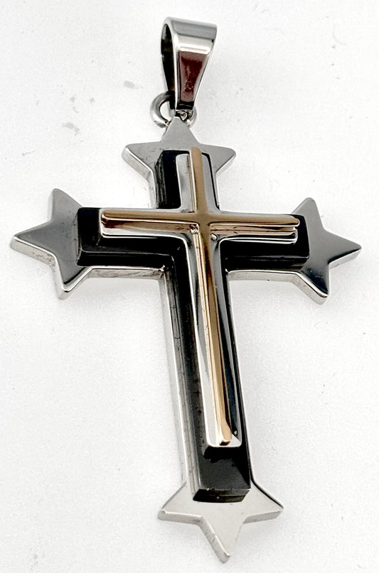 JEWELRY CROSS SILVER BLACK AND GOLD FINISHING on a chain 18"
