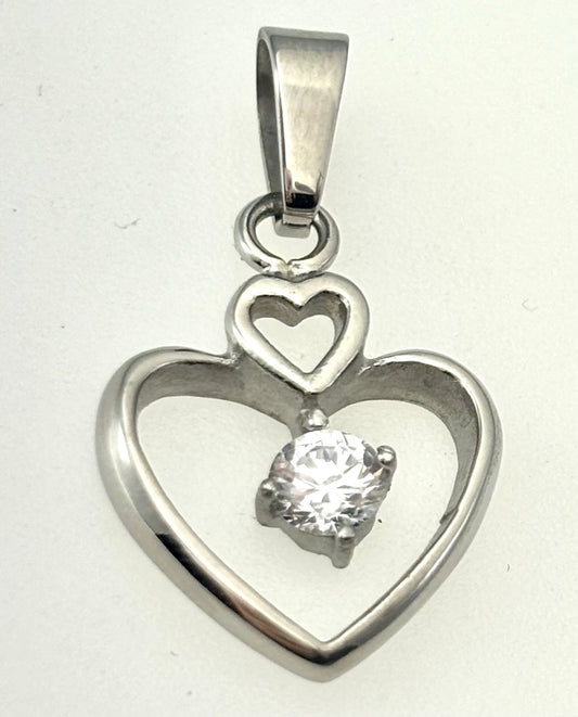 JEWELRY CRYSTAL 5MM STONE HEART PENDANT ON A SILVER PLATED CHAIN 18"