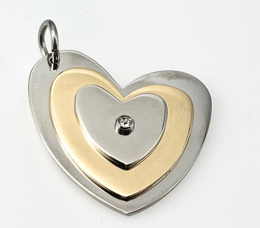 JEWELRY TWO TONE HIGH POLISH HEART WITH CRYSTAL 3MM PENDANT WITH A 18" CHAIN