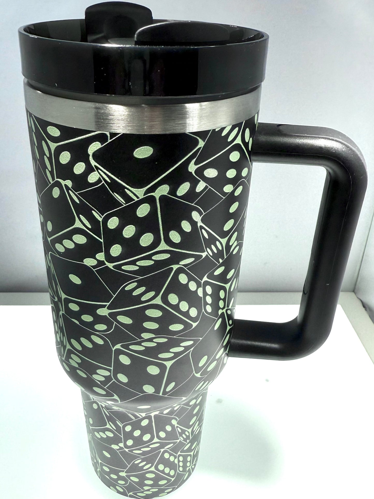 40oz Tumbler with lid, Glowing Dice ,Stainless Steel Vacuum Black