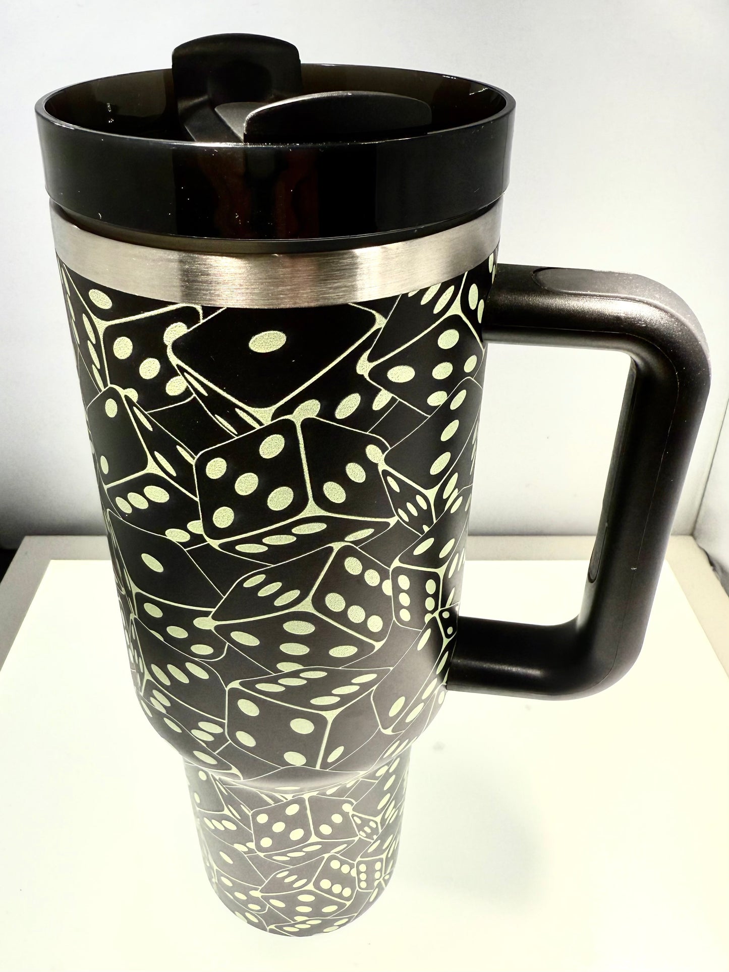 40oz Tumbler with lid, Glowing Dice ,Stainless Steel Vacuum Black