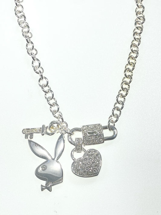 Playboy Necklace Bunny, Key and Lock w/Heart 18"