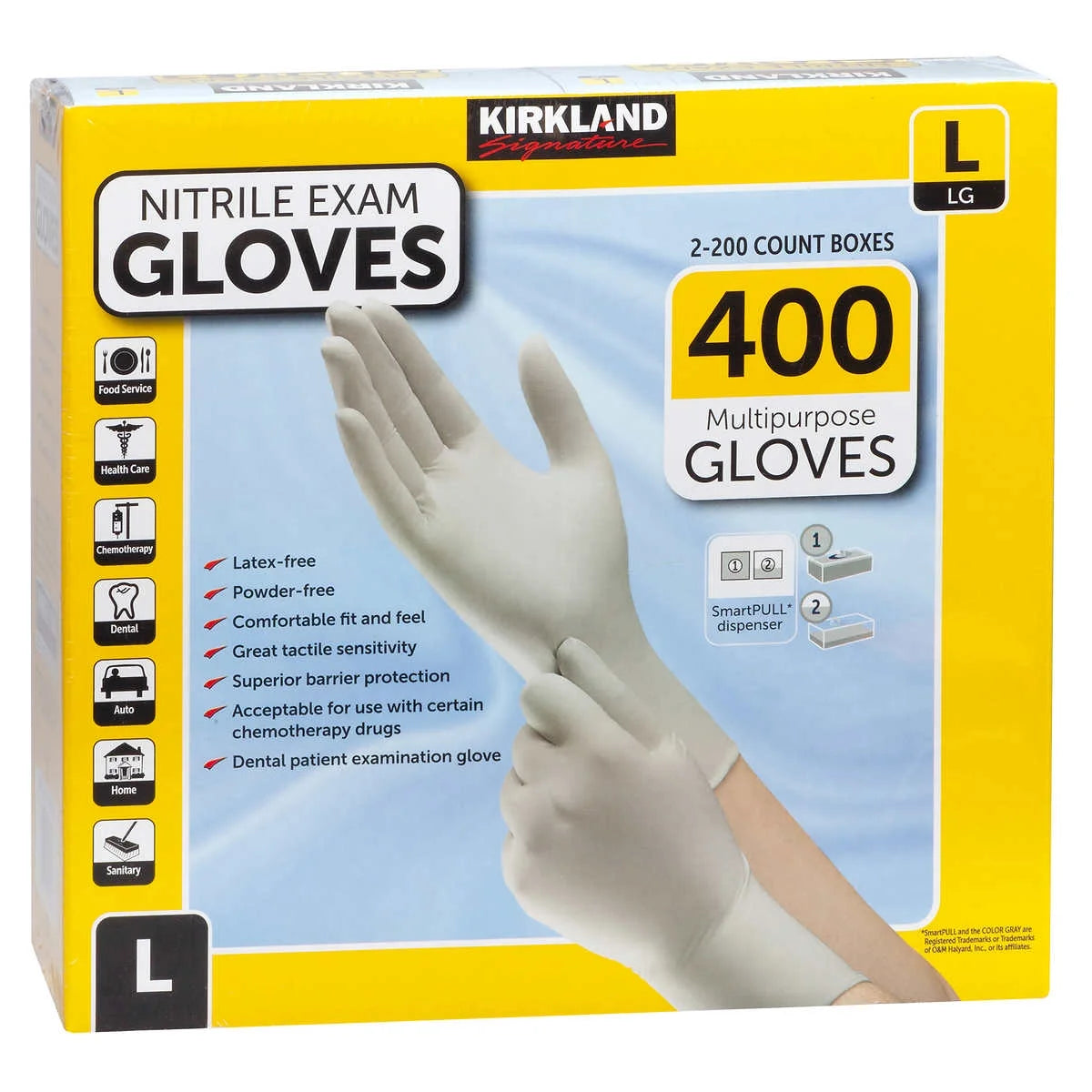 Kirkland Signature Nitrile Exam Mulit-Purpose Gloves, Powder-free (400 Count) Size Large