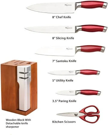 New England Cutlery 7 Piece Stainless Steel Cutlery Set with Detachable Knife Sharpener