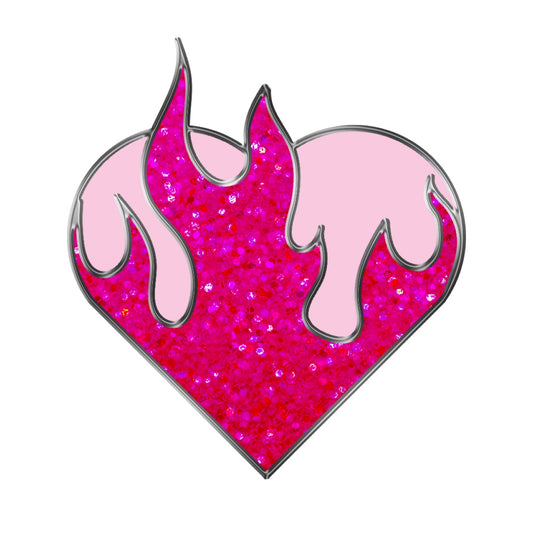 Pin Pink Heart with Hot Pink Flame, Small Gifts for Women Teen Girls  Lovers. PIN143