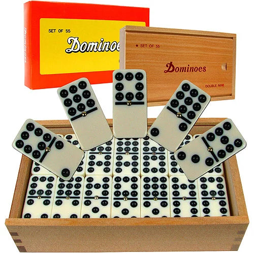 Dominoes Travel & Desktop Premium Set of 55 Double Nine with Wood Case