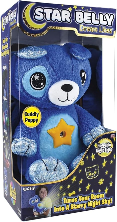 Star Belly Dream Lites, Stuffed Animal Night Light, Cuddly Blue Puppy - Projects Glowing Stars & Shapes in 6 Gentle Colors, As Seen on TV