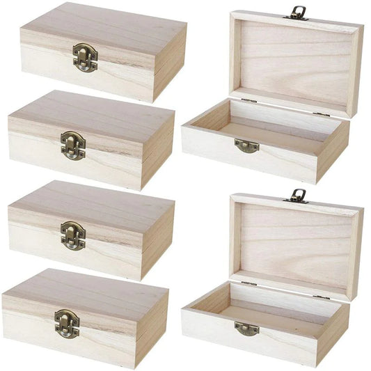 Wooden Boxes with Hinged Lids and Locking Clasp 5 Pack Unfinished (5.9 x 3.9 x 1.97 In)